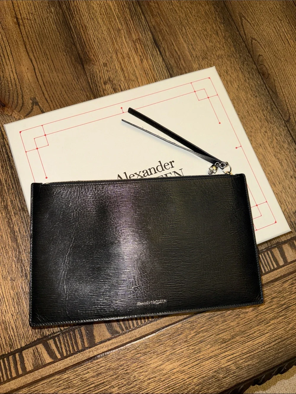 Alexander McQueen Black Leather Wrist Pouch with Zip Pull